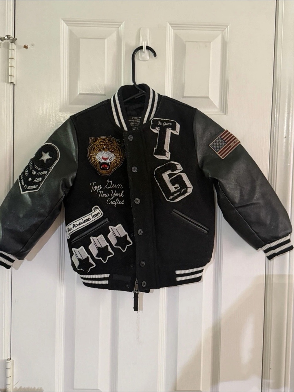 Top Gun New York Tiger Patch Bomber Varsity Jacket Black Size 2T
